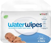 WaterWipes Original Plastic Free Baby Wipes, 240 Count 4 packs, 99.9% Water Wet