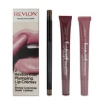 Revlon 2 x Pink Lip Cream Kiss Plumping Lip Creme & Nude Lipliner Liner Set