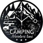 Instant Karma Clocks Wall Clock Camping Hiking Mountain Camper Travel Gift Idea HDF Wood Coated Black Finish