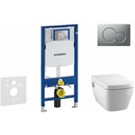 Geberit - Duofix - Bâti-support pour wc suspendu avec plaque de déclenchement Sigma 01, chrome mat + Tece One - toilette japonaise et abattant,