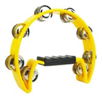 A-Star Half Moon Tambourine, Double Jingle Bell Cutaway with Ergonomic Grip Handle - Singers, Bands, Musicians, Music Classes - Yellow