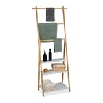 Relaxdays Porte-Serviettes, 3 Barres, 3 étagères, Meuble Serviettes, HxLxP: 151x64,5x32 cm, Bambou, MDF, Nature/Blanc