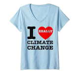 Womens Funny I Heart Global Warming I Love Climate Change Earth Day V-Neck T-Shirt