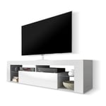 Selsey BIANKO - Meuble TV / Banc TV (140 cm, blanc mat / blanc brillant, sans LED)