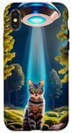 Coque pour iPhone X/XS Chat enlevé par des extraterrestres dans un UFO Cat Loving Alien fans