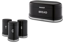Tower Belle Noir Bread Bin & Canisters Kitchen Storage Set in Black