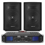 2x Vonyx 8" PA Disco Speakers + Amplifier + Cables House Party DJ System 800W