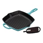 Le Creuset Cast Iron Square Grillit, 26 cm- Teal with Handle Glove