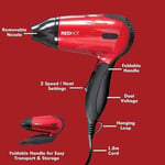 Red Hot  Ultra Travel 1200 Compact Hair Dryer 2 Speed And Heat Setting