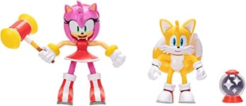 Sonic The Hedgehog 4 Inch Articulated Action Figures, Includes Modern Tails and Modern Amy and Invincible Item Box and Hammer Accessories