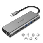 LENTION USB C Hub with 4K HDMI, SD 3.0 Card Reader, Gigabit Ethernet, Charging, USB 3.0 & 2.0, Aux Adapter Compatible 2020-2016 MacBook Pro, New Mac Air/Surface, Chromebook, More (C69, Space Gray)