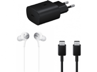 Adapter Samsung Starter kit. Includes travel adapter with cable and earphones with type c adapter Black