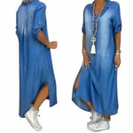 Dam Casual Denim Lång Maxiklänning Dam Sommar Lösa Jeans-1 M