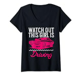 Womens New Driver Teen Girl Design Watch Out This Girl Is Driving V-Neck T-Shirt