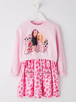 Barbie Animal Print Dress &amp; Cropped Sweat Set - Pink, Pink, Size 5-6 Years, Women