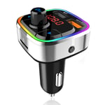 Bluetooth 5.0 Car FM Transmitter, Wireless Bluetooth Car Radio Audio Adapter Hands-free Car Kit with QC3.0 & 5V/2.4A USB Car Charger, Colorful Backlit, Mp3 Music Player Support TF Card/USB for iPhone