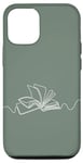iPhone 15 Pro Minimal Book Line Art For Bookworm On Sage Green Case