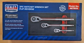 Sealey AK7933 3pc Ratchet Wrench Set - Flip Reverse - Premier Platinum Series