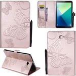 Ooboom Samsung Galaxy Tab A 10.1 Case 3D Butterfly Pattern Premium PU Leather Flip Smart Cover Wallet Kickstand Magnetic Closure Credit Card Slots Holder for Samsung Galaxy Tab A 10.1 - Rose Gold