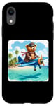 iPhone XR Bear Flies Plane Over Island. Pilot Jacket Aerial Journey Case
