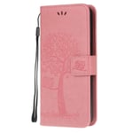 Nokia 5.3 Case Leather Wallet Book Flip Folio Magnetic Stand View Case for Nokia 5.3 Phone Case Cover Cute Owl & Tree Pattern, Pink