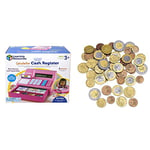 Learning Resources Pretend & Play Calculator Cash Register Pink Cash Register Toy for Kids, Pretend Play Toy Till, Ages 3+ (Amazon Exclusive) & Euro Coins Set (Set of 100)