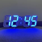 3D LED Digital Klocka Vägg Deko Lysande Nattläge Justerbar Elektronisk Bordsur Väggklocka Dekoration Vardagsrum LED Klocka [L] Blue