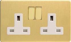 Varilight - 2 Gang 13 Amp Double Switched Socket Dimension Screwless Brushed Brass - XDB5WS by Varilight