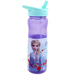 Disney Frozen Water Bottle with Straw – Reusable Kids 600ml PP – in Purple – Official Merchandise by Polar Gear – BPA Free & Recyclable Plastic – for School Nursery Sports Picnic, Multi Colour