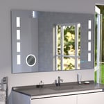 Cuisibane - Miroir lumineux excellence 140x80 cm - antibuée, loupe et horloge
