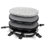 Todeco - Set à Raclette 3 en 1, Grillade en Pierre Naturelle - Matériau: Acier inoxydable 304 - Puissance: 900 W - Noir, Ensemble complet de plaques de cuisson