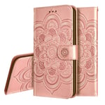 IMEIKONST Compatible with Samsung Galaxy A22 4G Case, Premium PU Leather Embossed Phone Case Bookstyle Flip Wallet Card Slot Holder Magnetic Stand Cover for Samsung A22 4G. Mandala Rose Gold LD