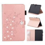 iPad 10.2 (2019) imprint flower brilliant leather flip case - Rose Gold