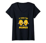 Womens It Takes Two To Mango Funny Fruity Pun Graphic V-Neck T-Shirt