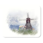 Mousepad Computer Notepad Office Blue Bloom Digital Painting of Windmill and Tulips Watercolor Home School Game Player Computer Worker Inch