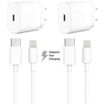 2-Pack iPhone laddare Apple 11/12/13 USB-C strömadapter 20W + 1m