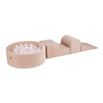 MeowBaby® Klätterblock i skum för småbarn Ecru 3 element med bollhav 90x30cm