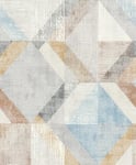 Rasch Tapeten 311907 - Non-Woven Wallpaper with Triangles and Squares in Light Grey, Light Blue, Brown, Yellow and Anthracite from The Color Your Life Collection - 10.05 m x 0.53 m (L x W)