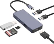 Adaptateur USB C, Station d'accueil Multifonction, hub USB 3.0, hub USB 3.0, Adaptateur USB-C 6 en 1 avec 3 Ports USB 3.0, HDMI 4K, Lecteur de Carte SD/TF pour Ordinateur Portable, Windows