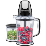 CHEFMAN 2-in-1 Food Processor and Portable Blender with 400W Motor, 2-Tiered Blade System, Ice Crusher - Ideal for Smoothies, Purees, Chopped Vegetables and More - Large and Small Jars, Pulse Function