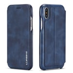 QLTYPRI Case for iPhone X iPhone XS, Vintage Slim Magnetic Closure PU Leather Case with Stand Function & Credit Card Slot Holder Shockproof Flip Wallet Cover for iPhone X XS - Blue