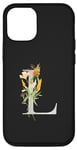Coque pour iPhone 15 Pro Lettre L florale en titane noir personnalisable