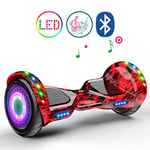 QINGMM Hoverboard,10'' Two Wheel Self Balancing Car,with Bluetooth Speakers And LED Glowing Tires,Electric Scooter for Kids And Adult, Great Gifts,Red