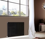 NRG Modern Horizontal Flat Panel radiators | Black 600 x 1020 mm Double Column Designer Bathroom Radiator Heater