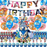 Sonic The Hedgehog Tema Födelsedagsfest Dekoration Ballonger Banner Tårta Topper Inbjudningskort Set