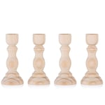 Sziqiqi 4Pcs Unfinished Wood Candlestick Holder for Craft Project, Handmade Natural Wooden Candle Holders for Taper Candle, Ready to Stain, Paint or Oil, 12.6cm