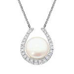 18ct White Gold Pearl Diamond Horseshoe Necklace