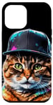 Coque pour iPhone 14 Pro Max Chat Casquette Snapback Colorée Drôle Animaux Motif Imprimé