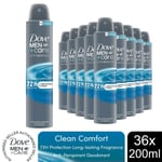 Dove Men+Care Anti-Perspirant Clean Comfort 72H Protection Deo 200ml, 36 Pack
