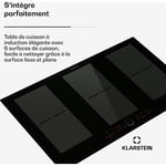 Klarstein - Plaque induction noire 90cm 7000W, zones rondes flexibles, fonctions maintien au chaud et sécurité - plaque de cuisson électrique facile